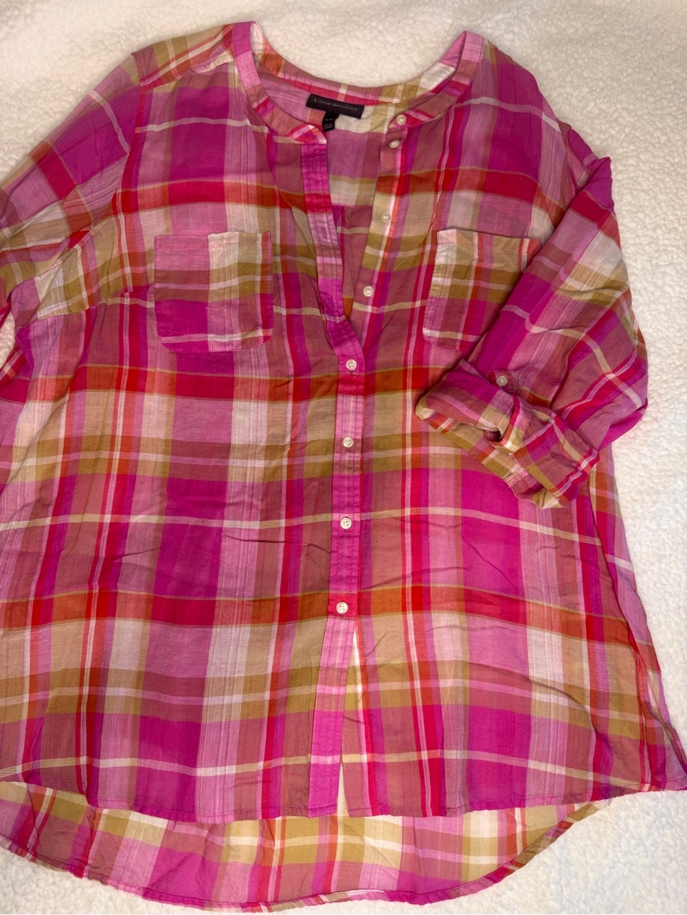 Lane Bryant Pink Plaid Button-Down Shirt